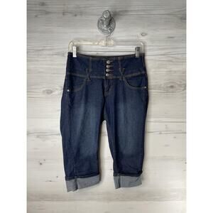 L'square Capri Jeans Womens 7 Dark Wash Button‎ Waist Zip Fly Stretch Cuffed